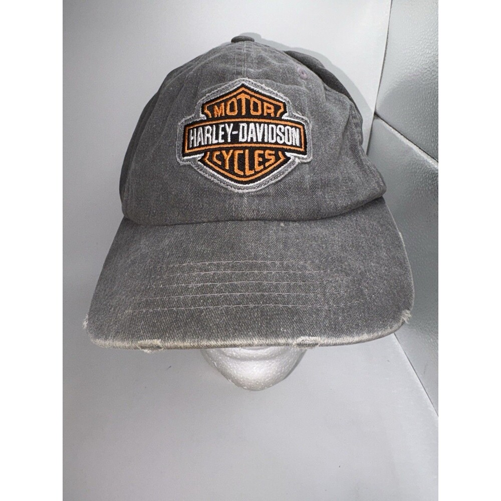 Harley Davidson Hat Cap Strap Back Gray Logo Motorcycles Biker Mens